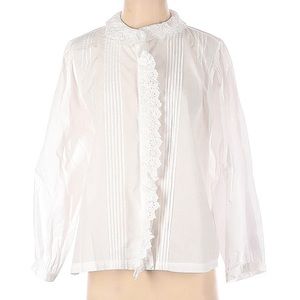 NILI LOTAN WHITE COTTON BLOUSE WITH RUFFLED COLLAR SMALL